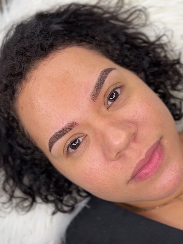 Combo Brows showing machine hairstrokes and soft shading at Brow Lady near Boston
