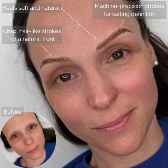 Nano Brow result by Brow Lady showing fine machine hairstrokes