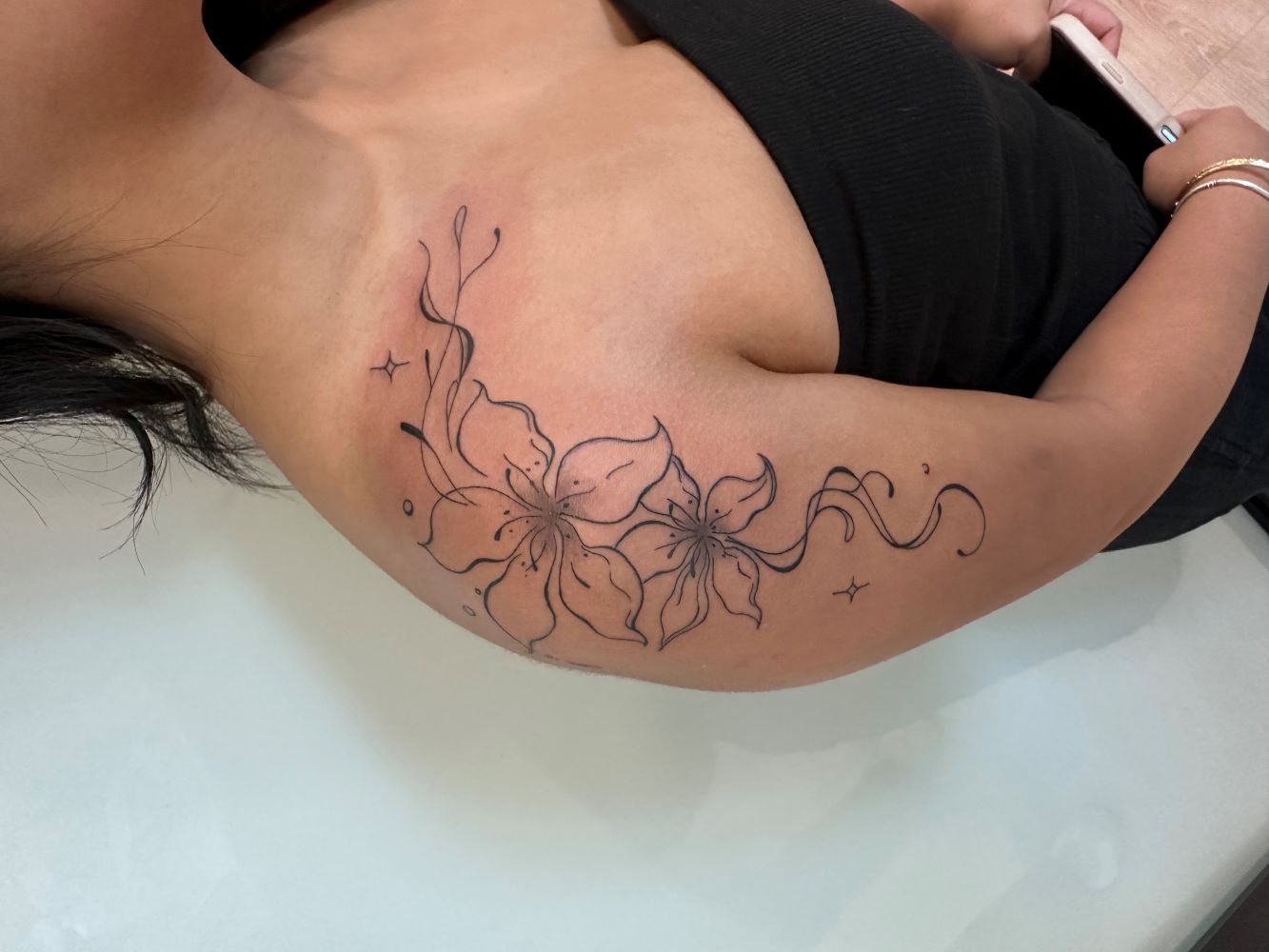 Custom fine line tattoo created by Natalie near Boston