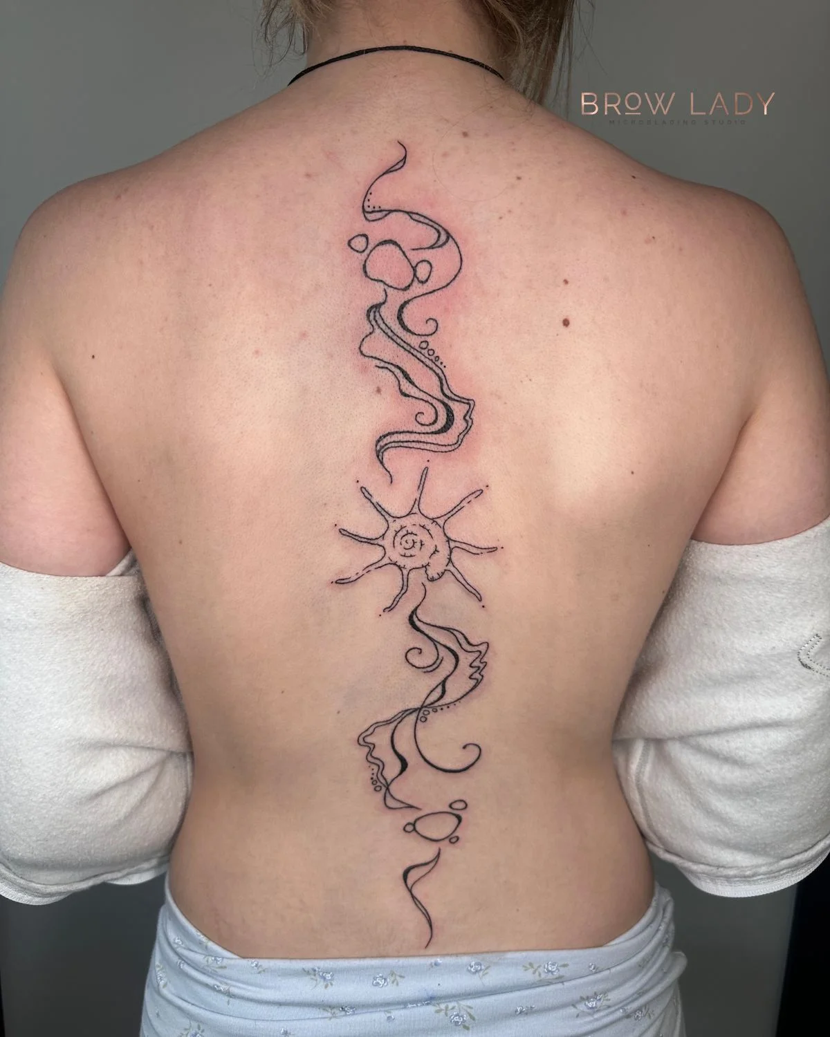 Abstract Sun Linework Back Tattoo Natalie Brow Lady by Natalie at Brow Lady near Boston
