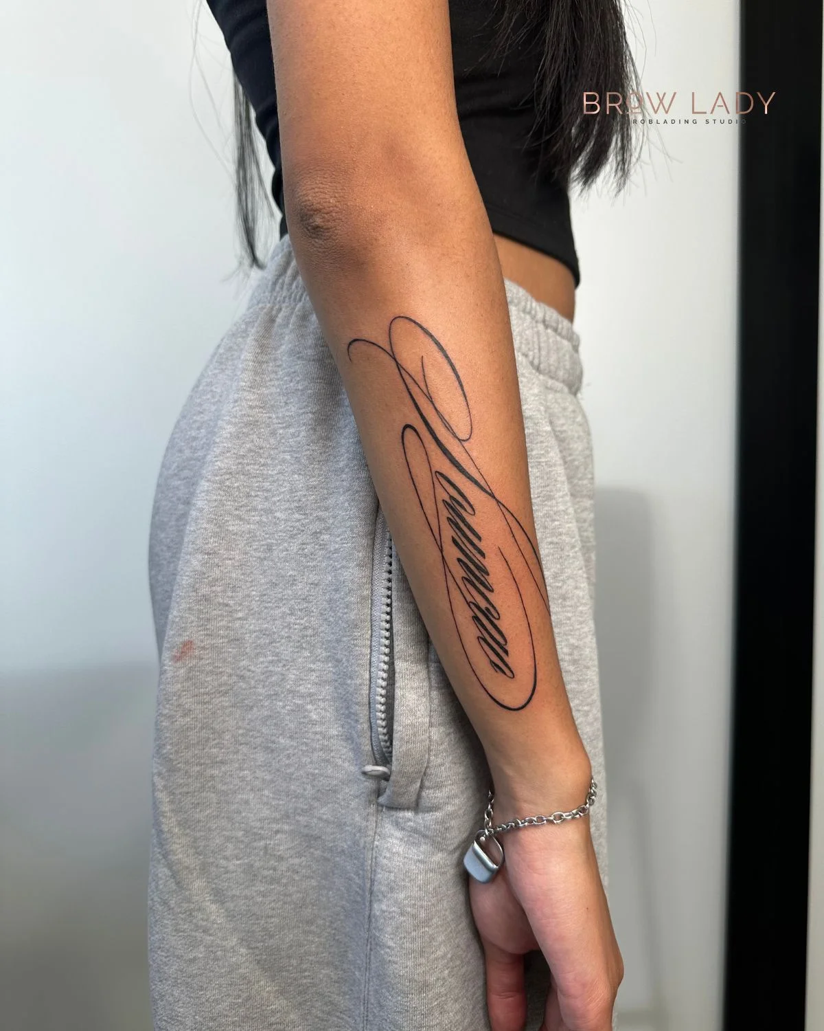 Custom Script Lettering Forearm Tattoo Natalie Brow Lady by Natalie at Brow Lady near Boston