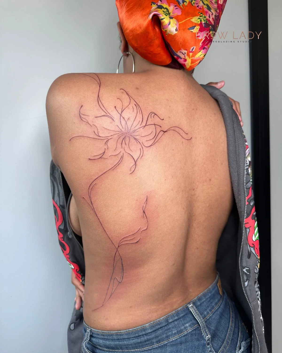 Fine Line Floral Woman Back Brow Lady by Natalie at Brow Lady near Boston