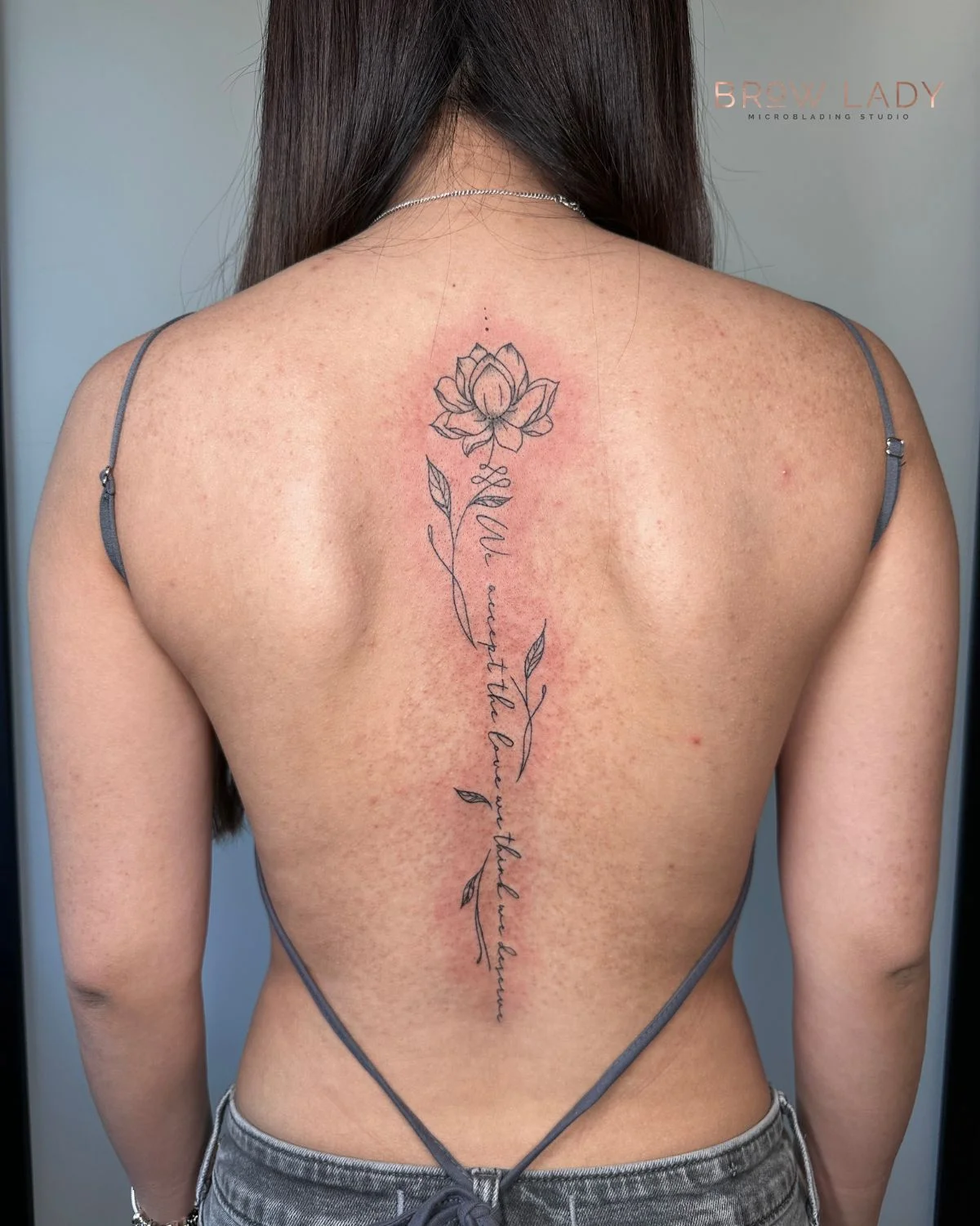 Lotus Spine Custom Tattoo Natalie Brow Lady by Natalie at Brow Lady near Boston