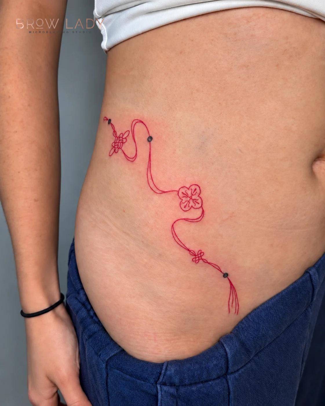 Red Floral Linework Custom Tattoo Natalie Brow Lady by Natalie at Brow Lady near Boston
