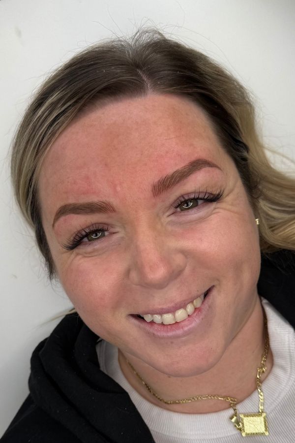 Fresh nano brows immediately after procedure